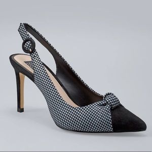 White House Black Market WHBM Houndstooth Suede Slingback heels 8.5 new in box